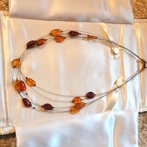 Slim wire necklace with brown beads